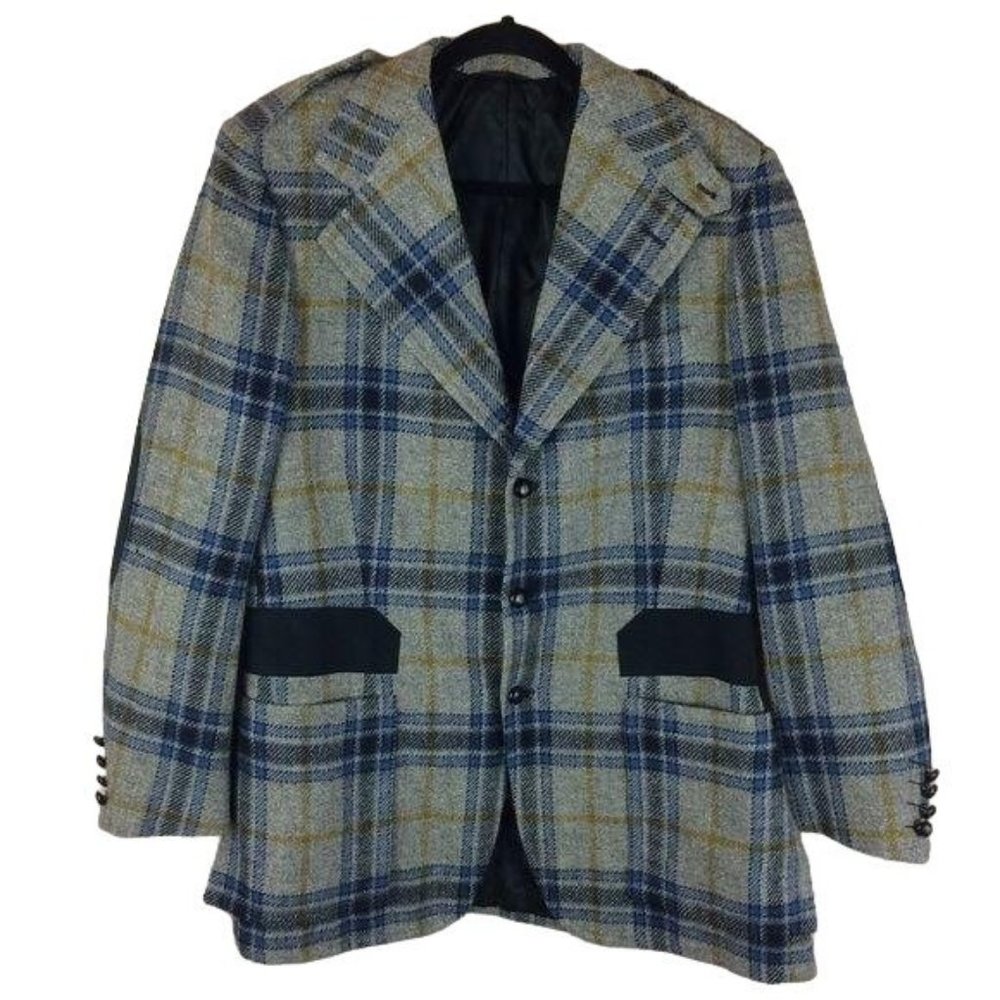 Michael's 521 Men's Size 42R* Bespoke Vintage Gray Plaid Wool Sport Coat Blazer